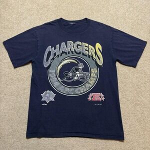 Vtg San Diego Chargers Shirt Mens Large Blue NFL Football AFC Champs Nutmeg 90s